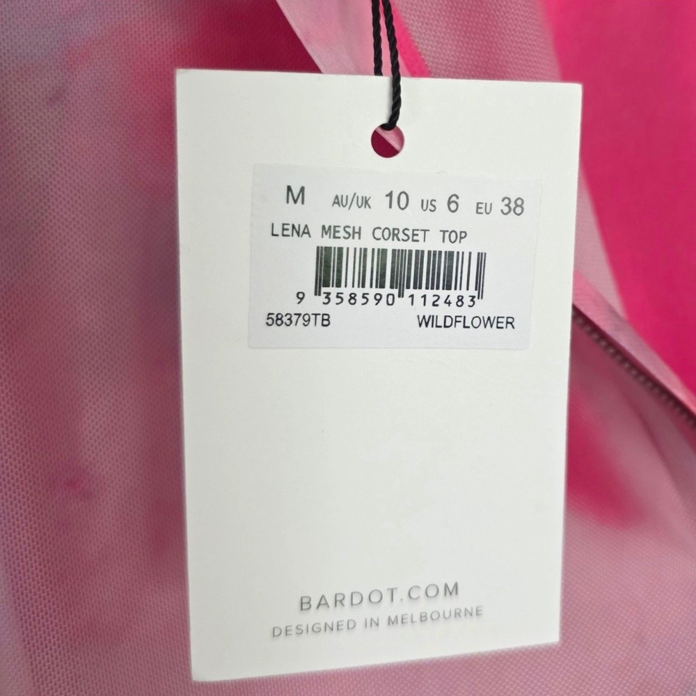 Bardot Lena Mesh Corset Top Pink Sheer Cropped Long Sleeve‎ Crewneck Medium - Picture 8 of 11